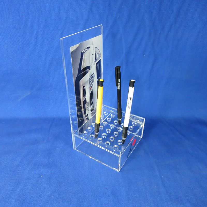 Custom clear acrylic pen/pencil stand with sign holder 6146