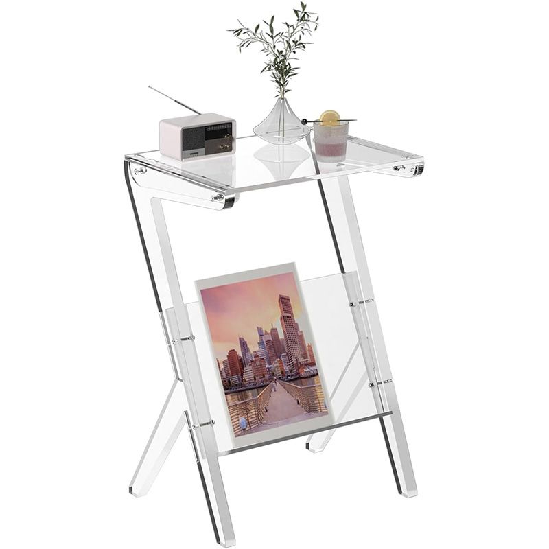 Acrylic sofa side table - Modern end table with magazine holder