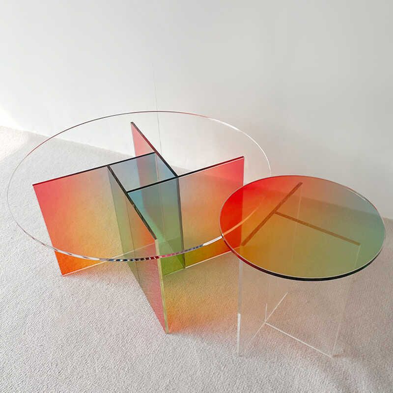 Round acrylic coffee table with gradients color legs 5A69