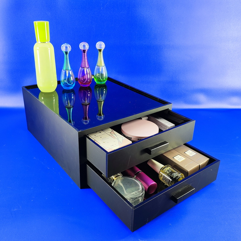 Counter black acrylic cosmetic two drawer display stand 3218