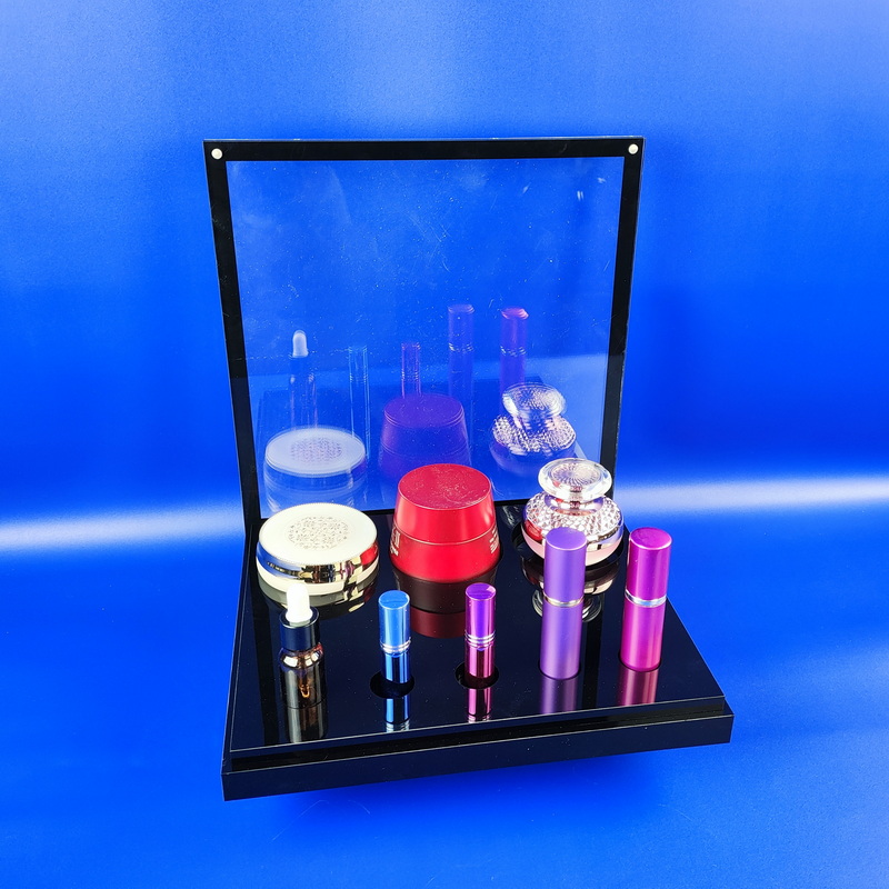 Acrylic skincare cosmetic product display rack with sign 3203