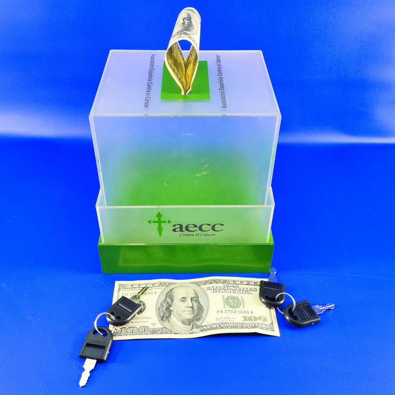 Countertop frost acrylic donation box with two lockers 2219