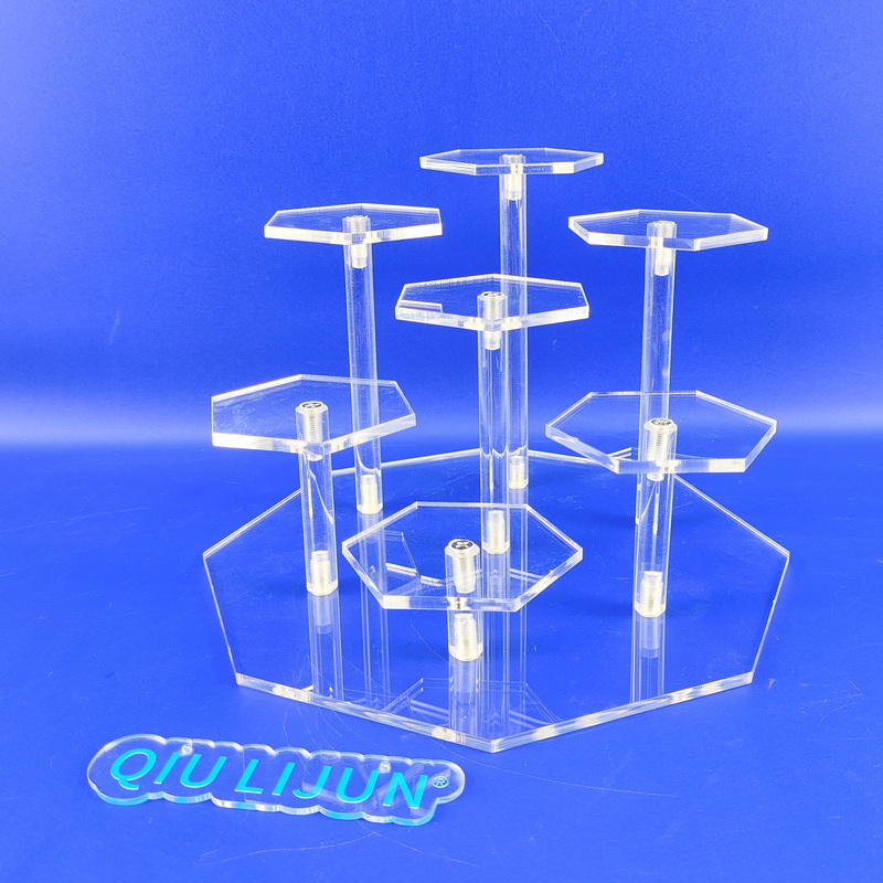 Hexagonal shape clear acrylic pedestal display stand riser9155