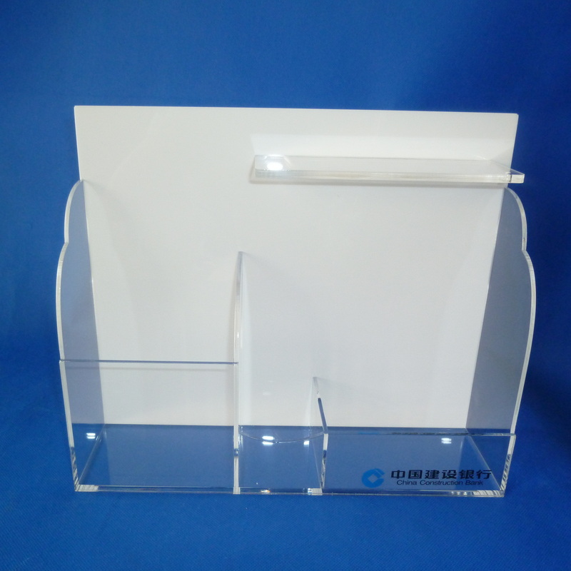 Hand-made white backboard + clear acrylic brochure holder 6251