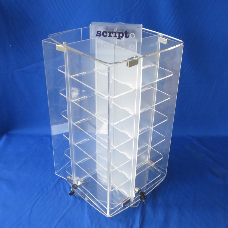 Rotating 4-side door open acrylic display cabinet with lockers 9180